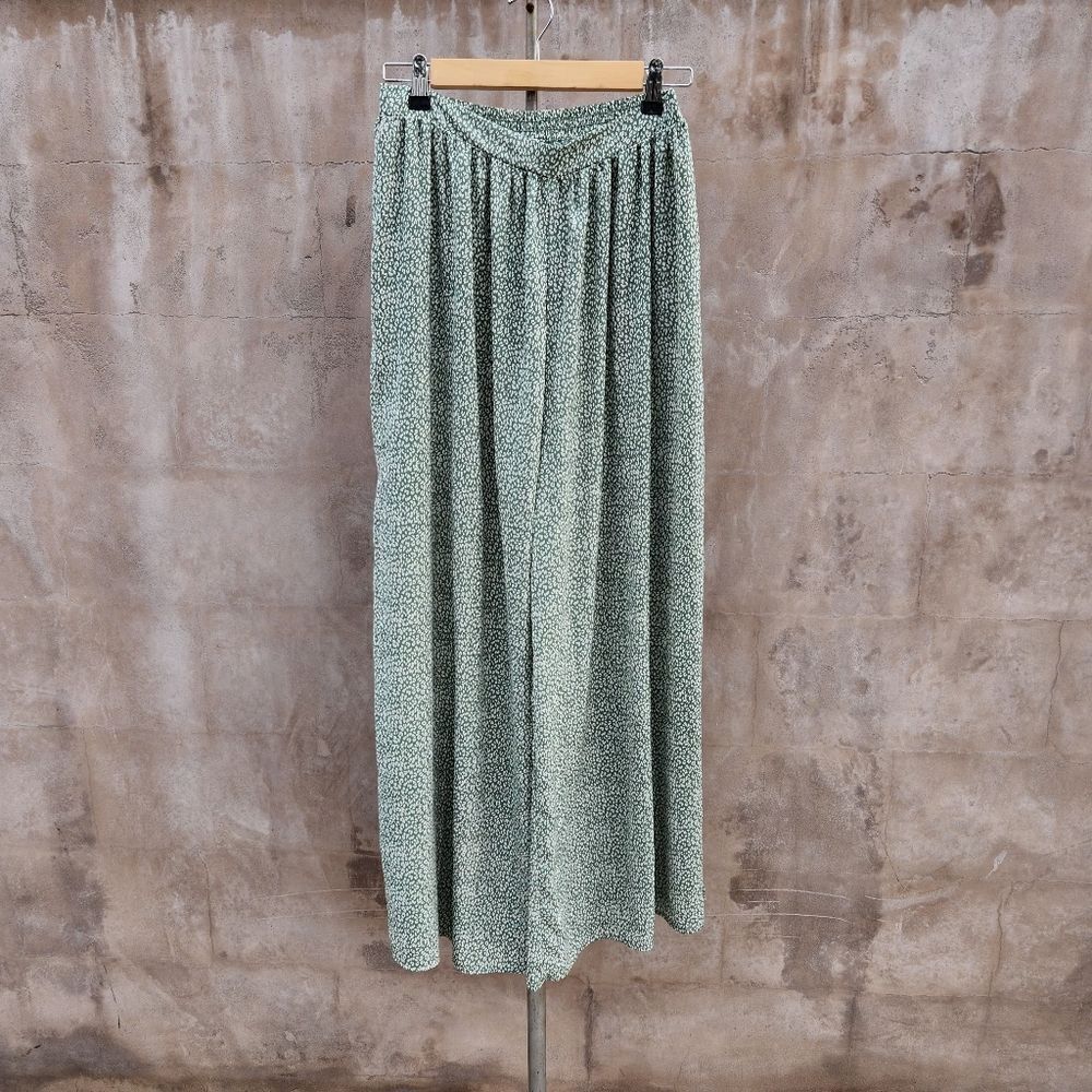 L love green and cream wide leg pants